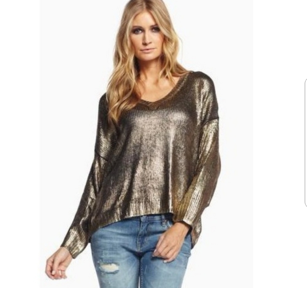 Elan Hi-Lo Metallic Gold Sweater